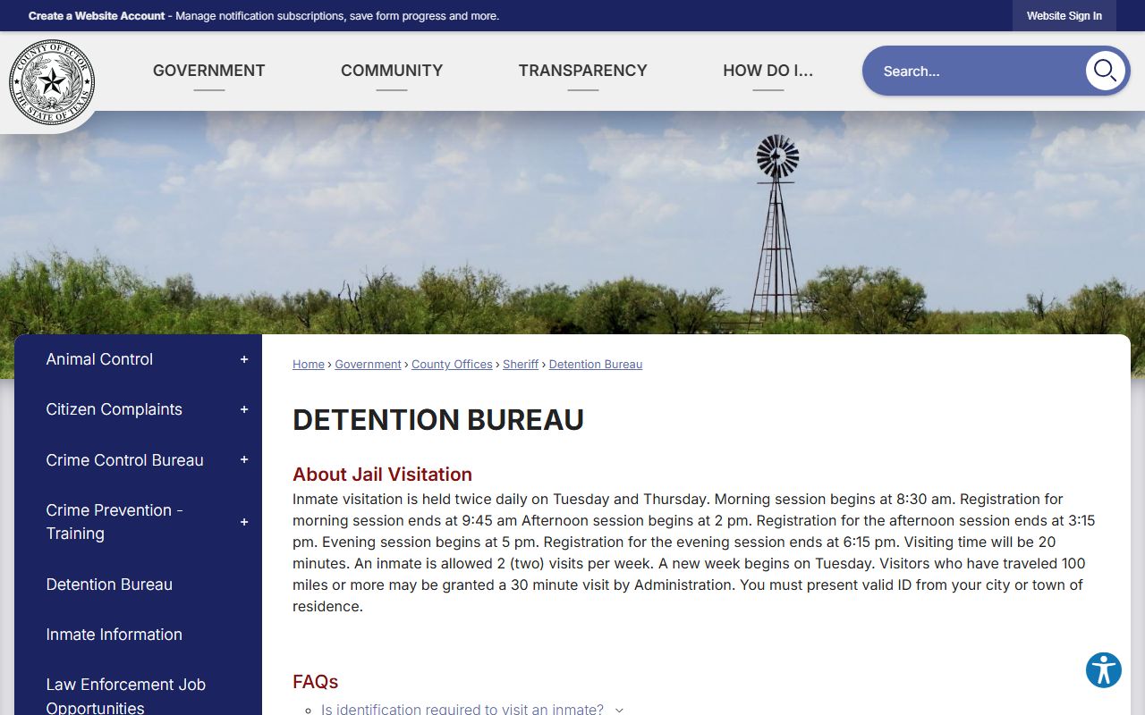 Ector County Detention Center inmate mail and visitation information