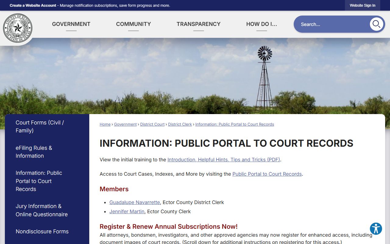 Ector County court records public portal information